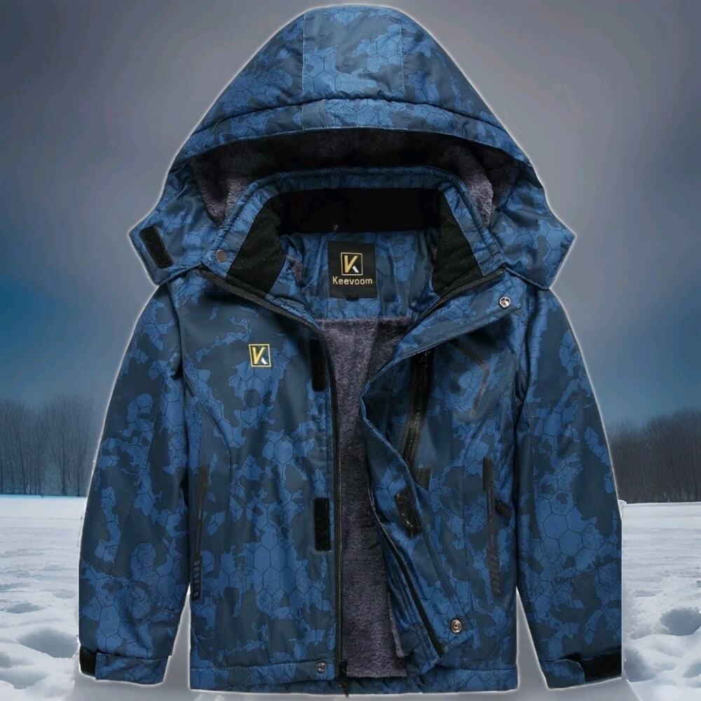 NWT Keevoom Boys Winter Ski Jacket Windproof Kids Fleece Snow Coat Hood Size 4-5